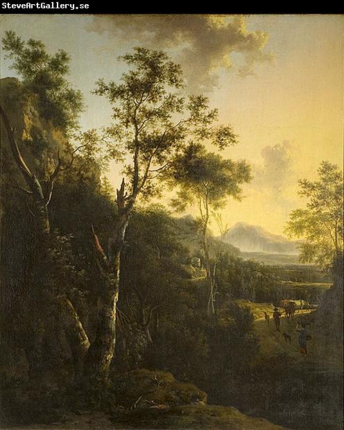 Frederik de Moucheron Rocky Landscape with Cattle and Figures 1675